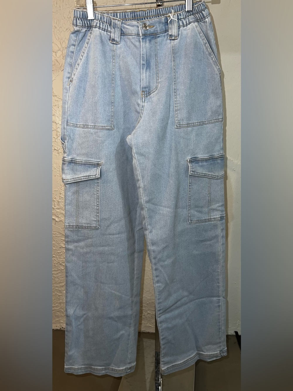 No Boundaries Light Blue Wash Cargo Relaxed Fit Wide Leg/Flare Jeans Size S/28